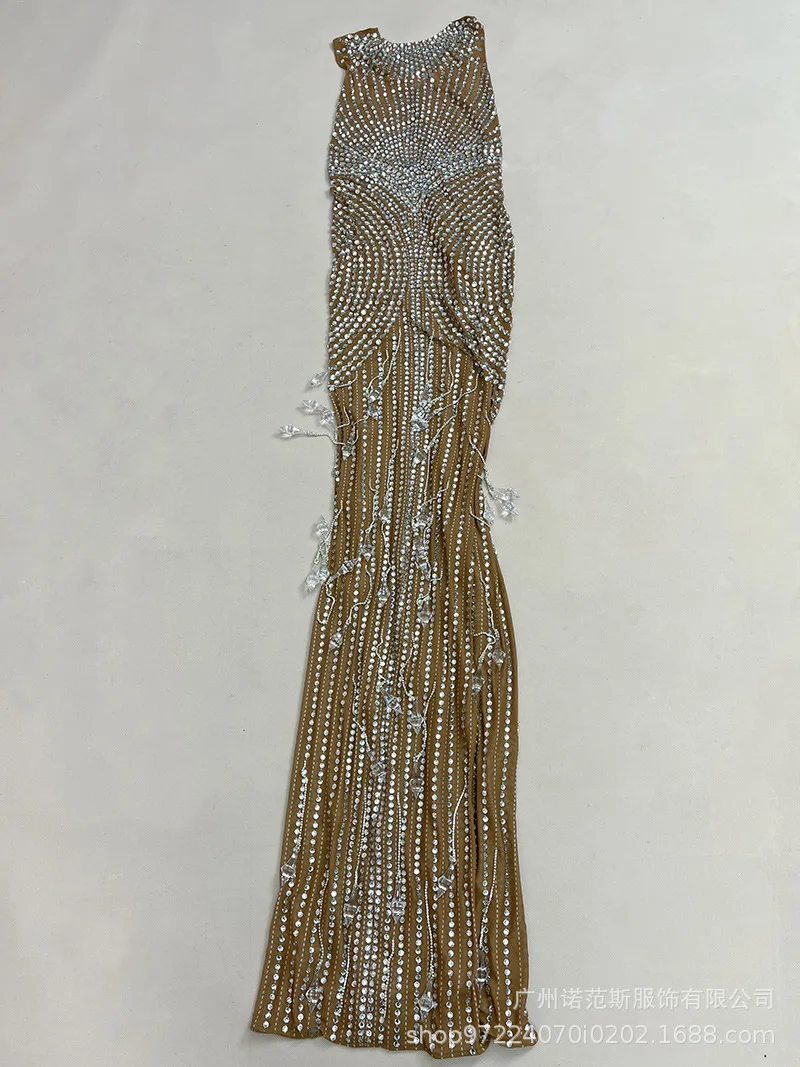 Premium Silver Rhinestone Sexy Fake Meat Dress Engagement Banquet High-end Banquet Host Evening Dress Bachelorette Party Dresses