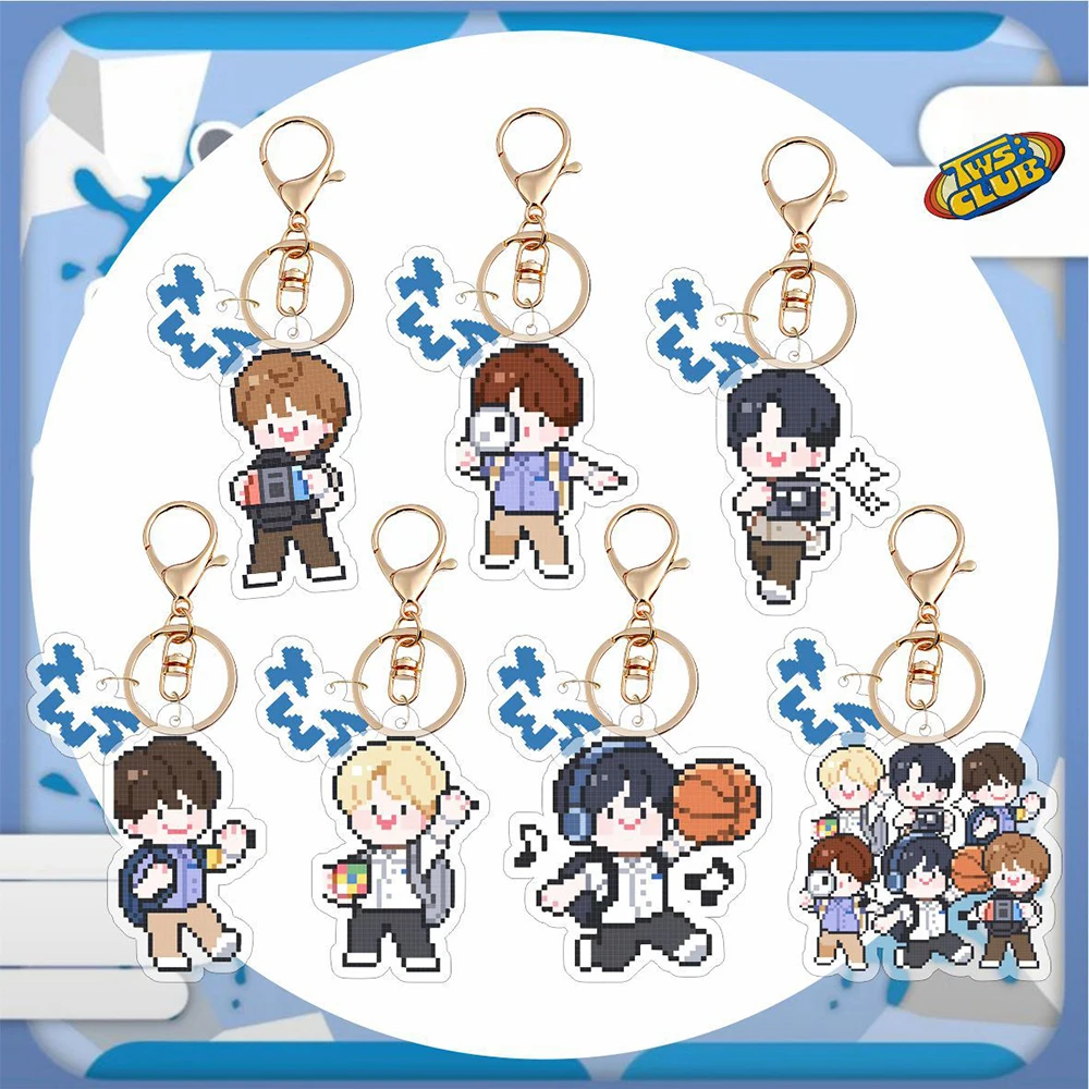 KPOP TWS Club Cute Cartoon Acrylic Keychains Shinyu Hanjin Dohoon Kyungmin Two Sides Print Keyring Bag Accessories Fans Gifts