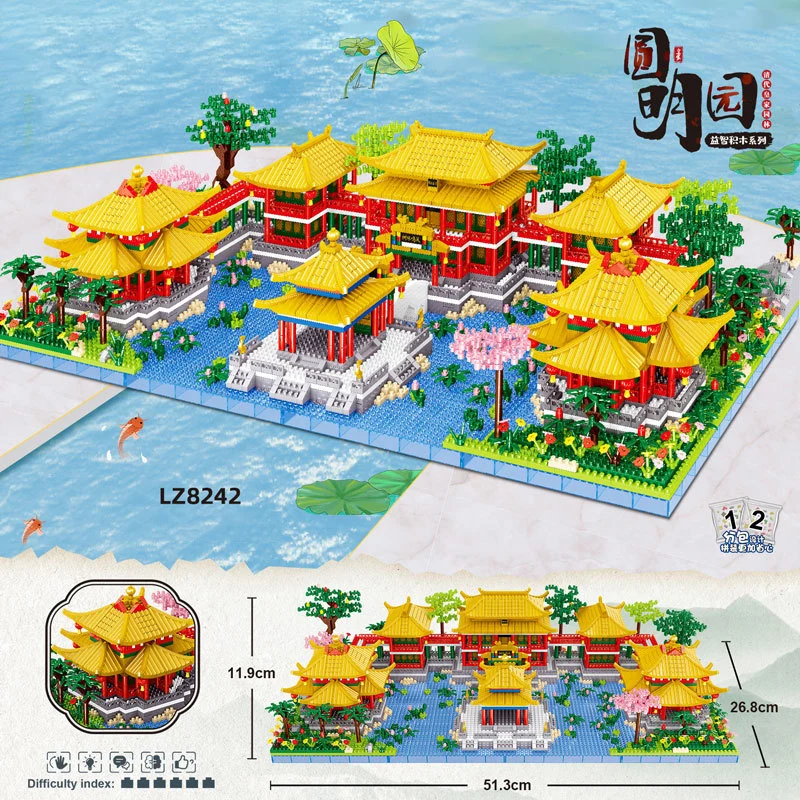 

World Famous Historical Architecture Micro Diamond Block China Old Summer Palace Square Pot Scenic Spot Bricks Nanobrick Toys