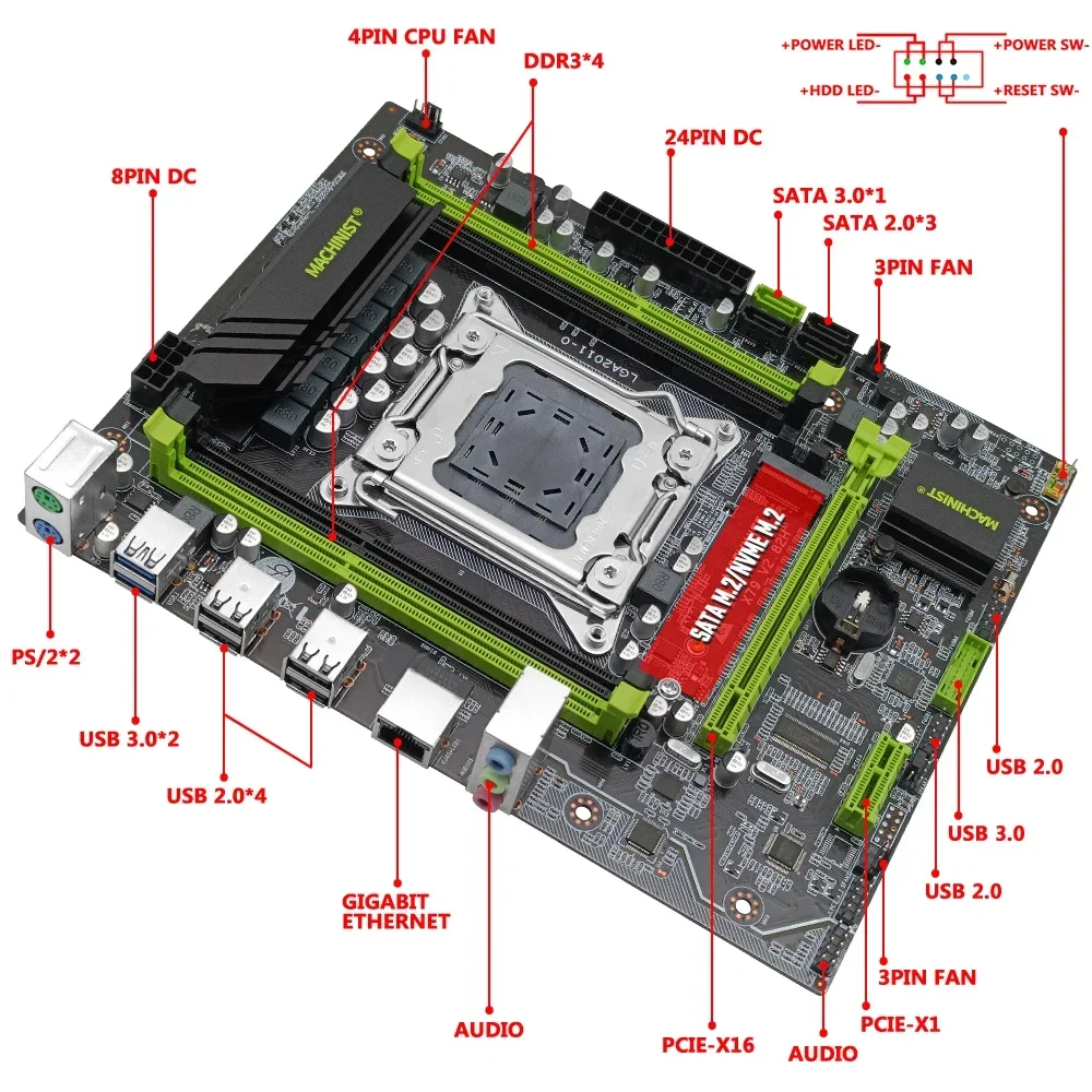 Imagem -02 - Motherboard Lga 2011 Processador Cpu Inte Xeon Suporte de Memória Ram Ddr3 Nvme Usb 3.0 X79 282h Machinist-x79