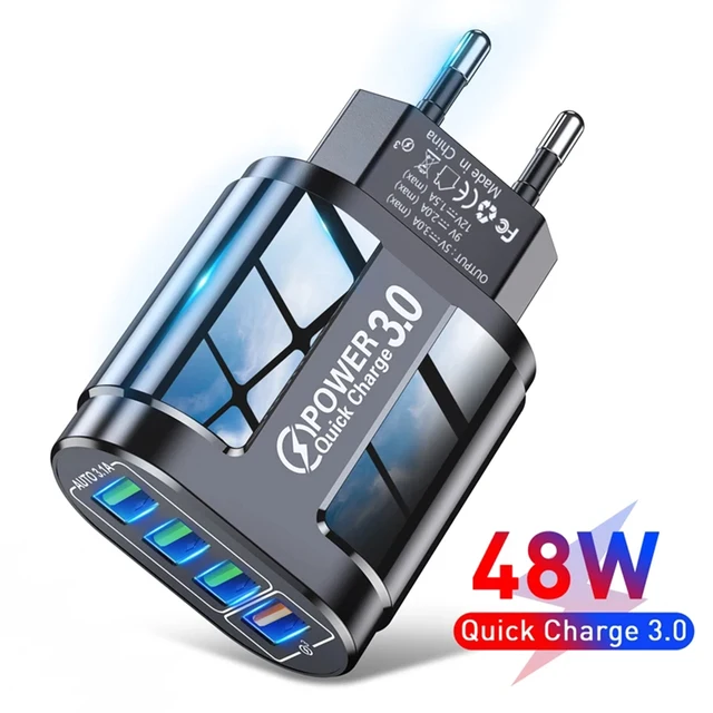 Szybka ładowarka QC3.0 48 W 4 USB Standard UE Przenośne 4-portowe szybkie ładowanie Odpowiednie dla systemu Android iPhone Xiaomi Inne urządzenia