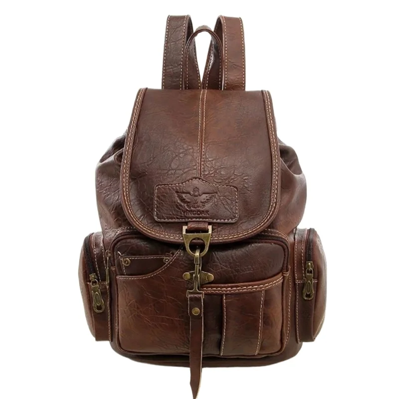 Internet Celebrity Retro Soft Leather Backpack Female Korean Version Versatile Leisure Travel Backpack Durable Large Capacity