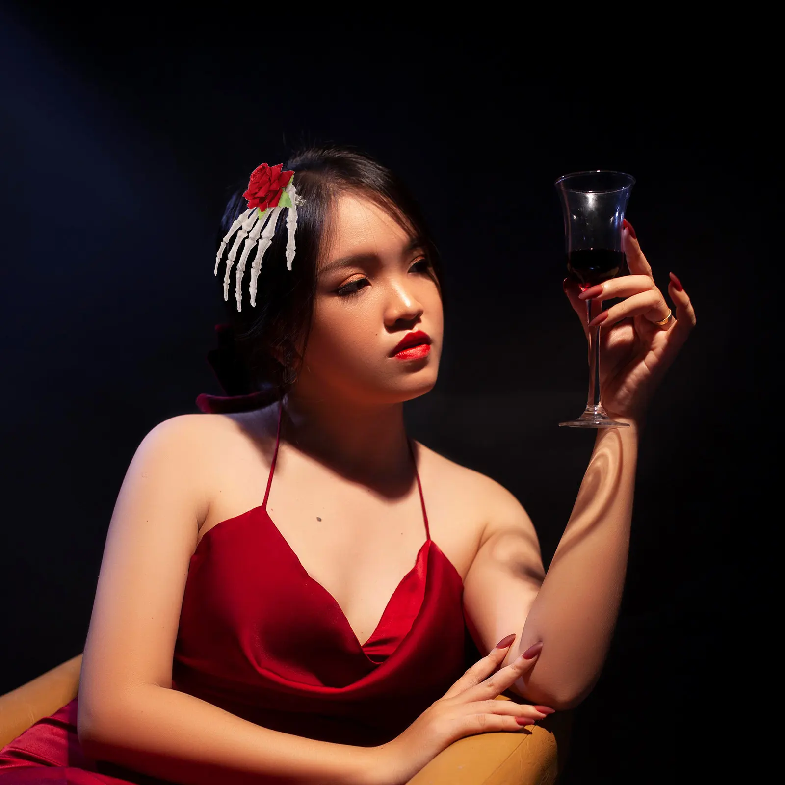 

Заколка для волос в стиле панк с декором в виде розы, изящный аксессуар для женщин и девушек, 18x10 см, для Хэллоуина, маскарада, фестиваля