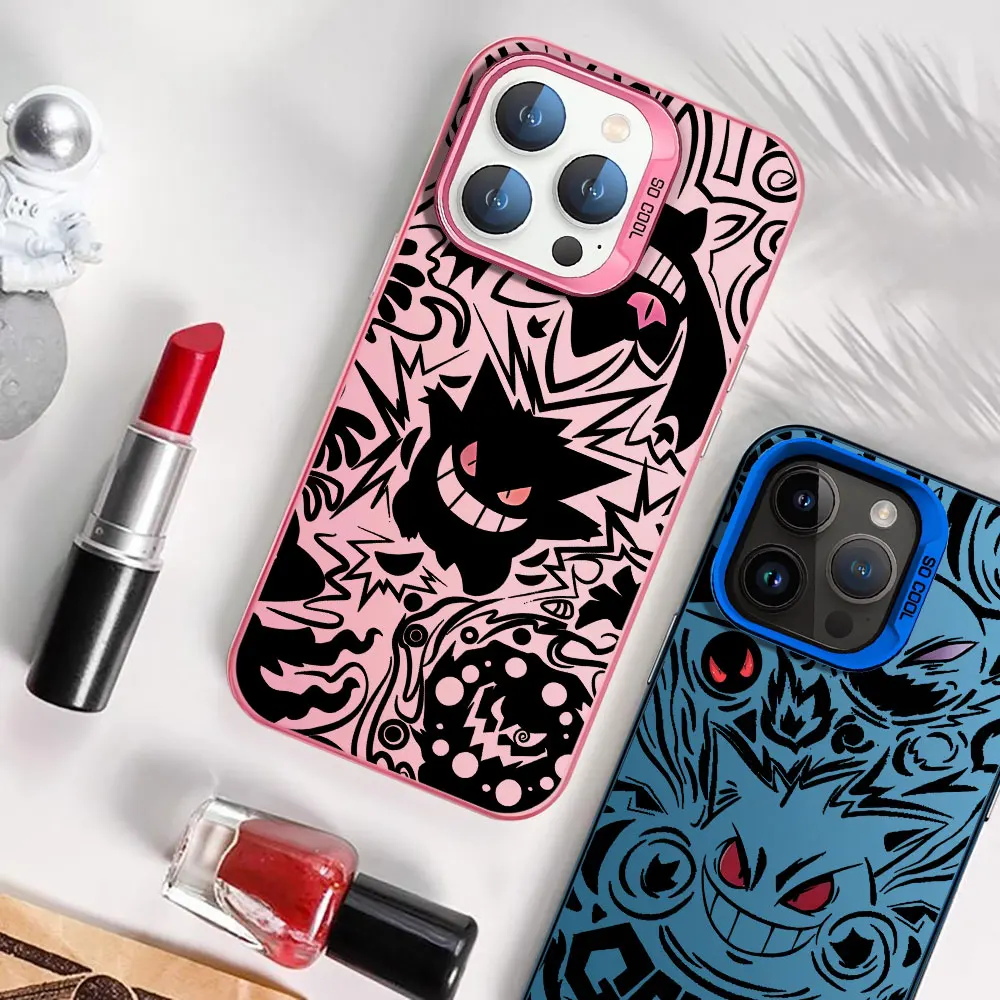 Silver Plated Phone Case for iPhone 11 Pro 14 15 Pro Max XS X XR 13 12 Plus Inside Hard TPU Anime Pokemons Gengar