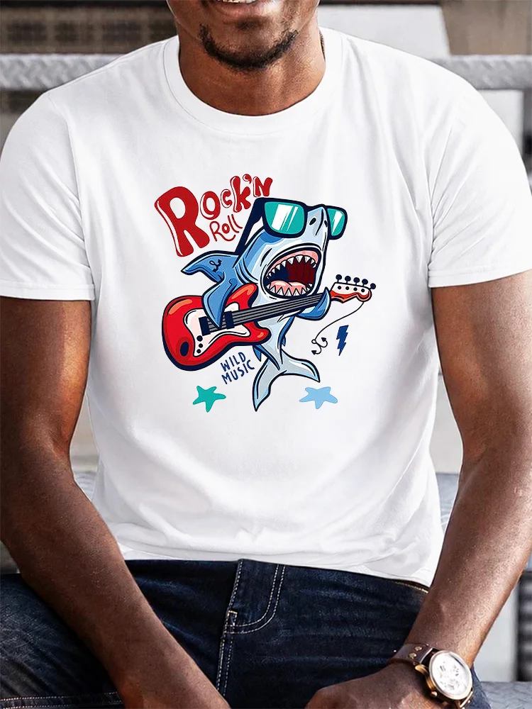 A T-shirt with a slogan promoting rock guitar playing by Rock Shark Street Trend,graphic tees，100%Cotton