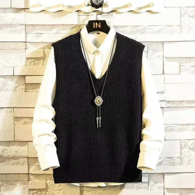 Men's Clothing V Neck Plain Vest Knit Sweater Male Sleeveless Solid Color Waistcoat Classic Cheap Best Selling Products 2024 Hot