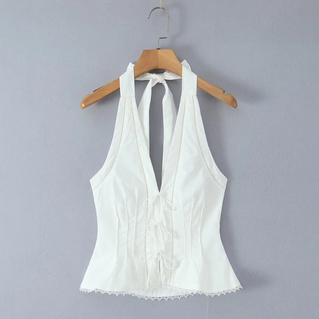 

Women's Halter Neck Corset Vest Backless Slim Lace Top French Hottie Summer Style Sexy