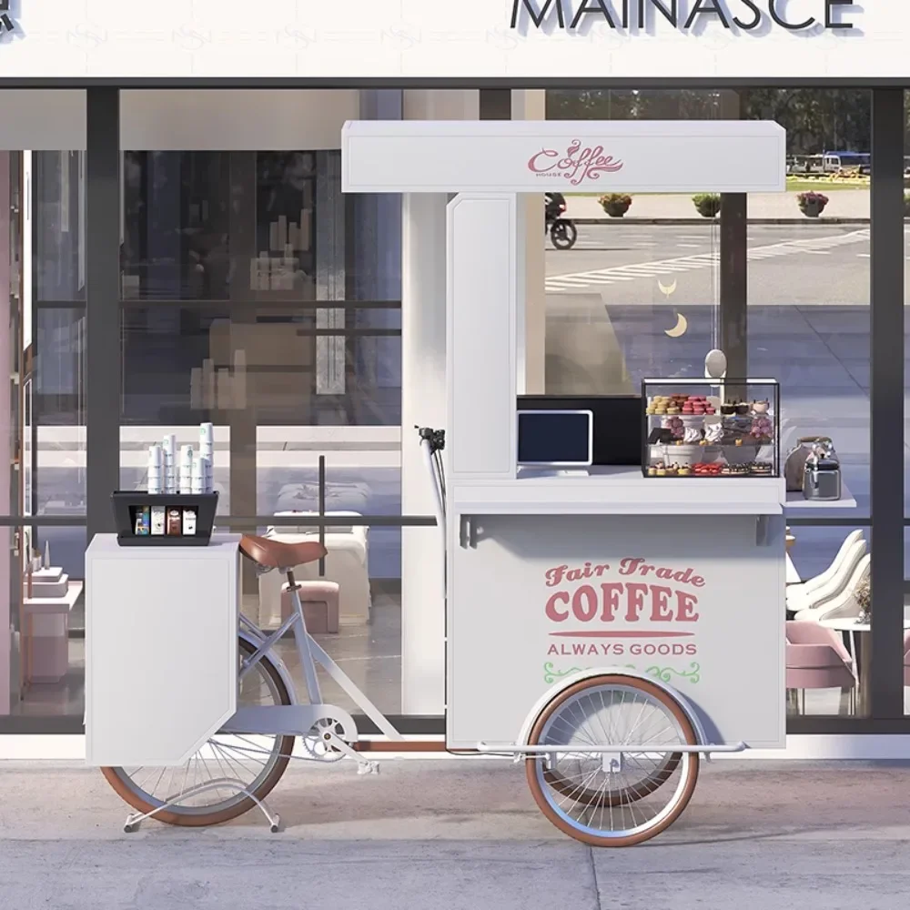 Mobile coffee cart Multifunctional sales car decoration Reverse bike stall Outdoor milk tea Ice cream tricycle