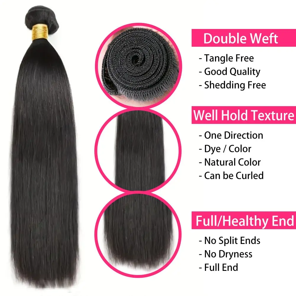 Hair Straight Human Hair Bundles Deal Brazilian Remy Hair 28 30 32 40 Inch Lace Closure 100% Natural Extensions For Women