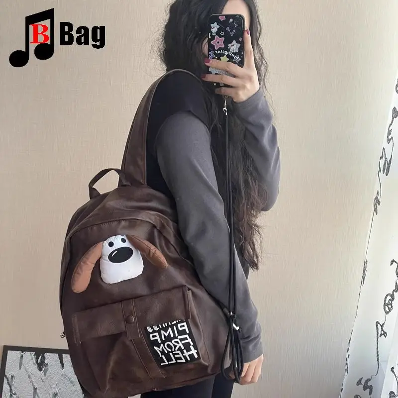Women Men unsex Y2K Spice girl Harajuku women's handbag Retro Goth punk Make an old lovely puppy pu Backpack crossbody bag view 2