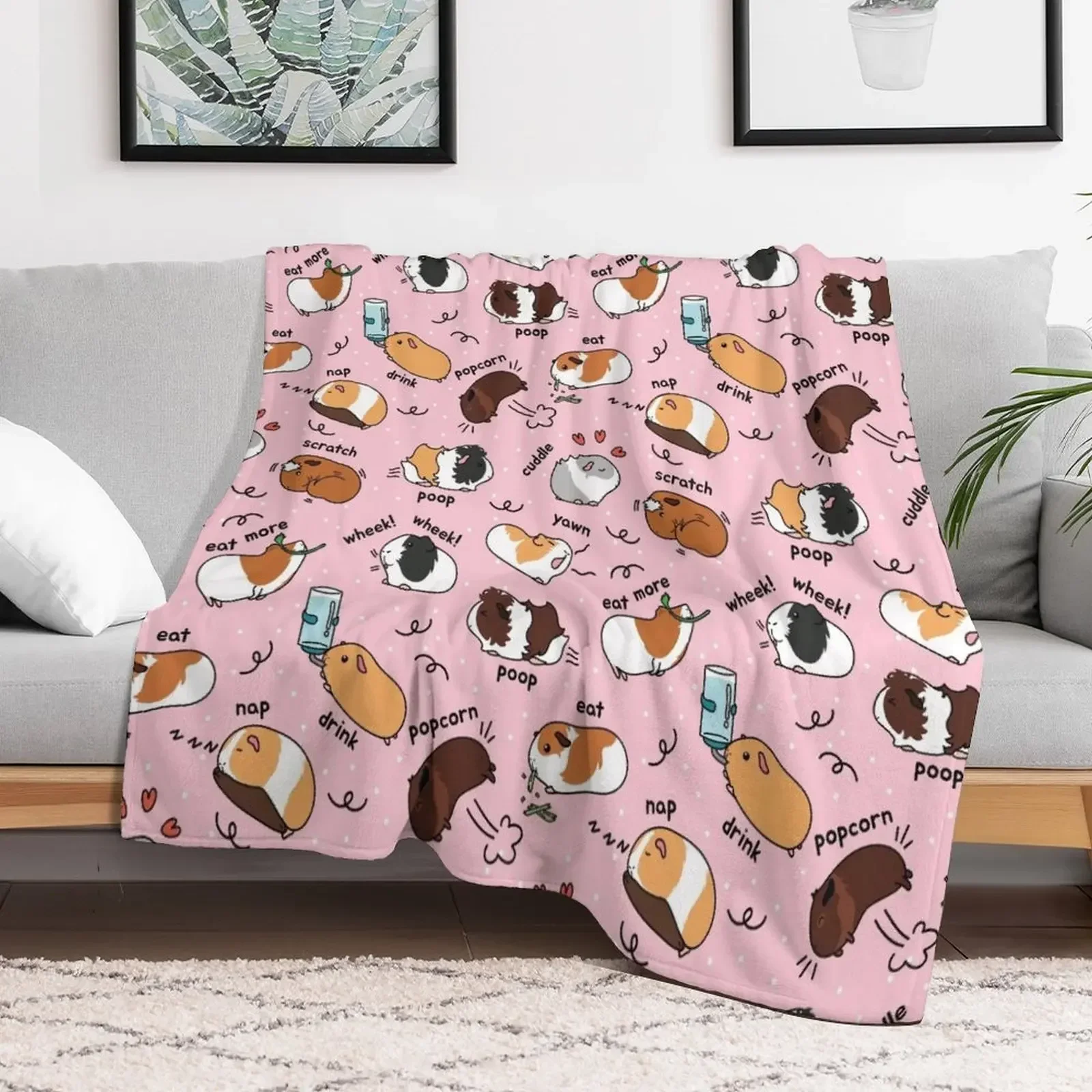 Guinea Pig Daily To-Do List - Pink Background Throw Blanket Camping Bed Fashionable Cute wednesday Blankets