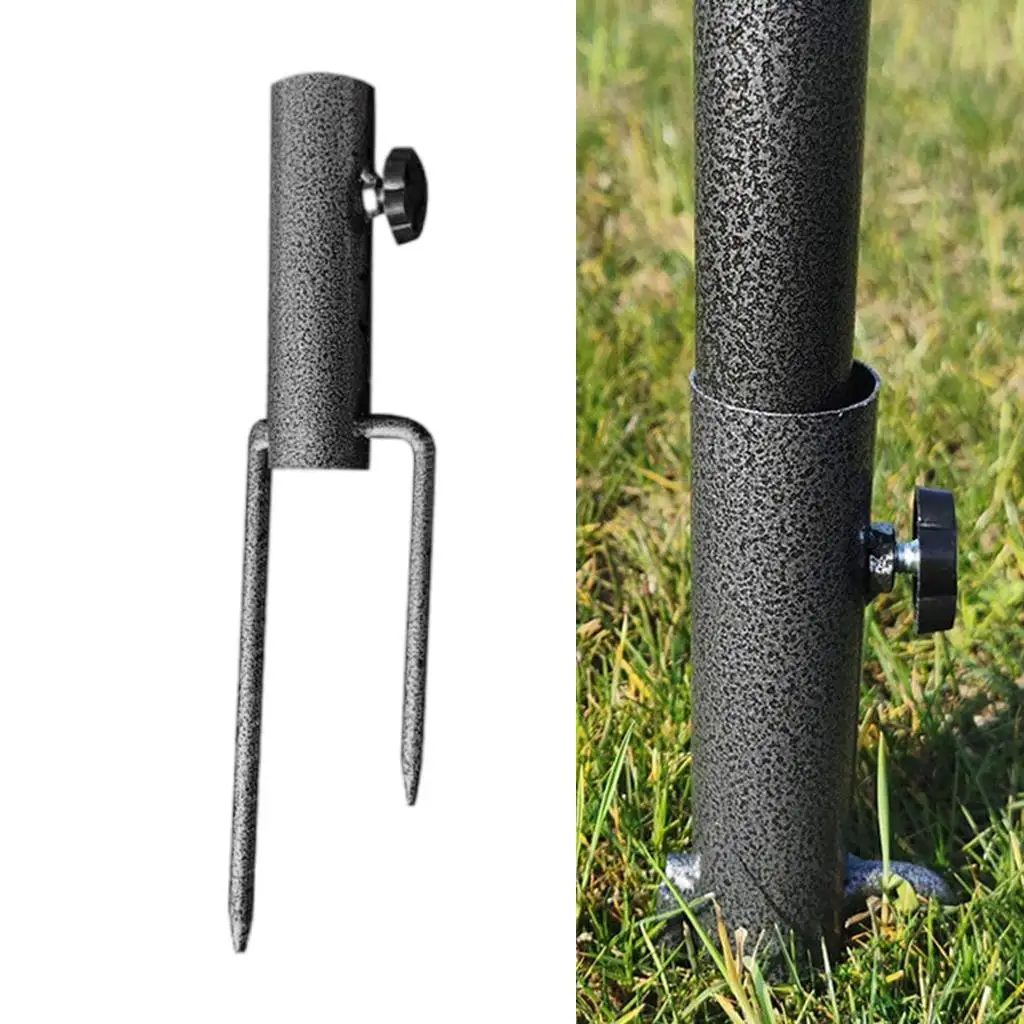 Patio Umbrella Steel Anchor Beach Umbrella Heavy Duty Metal Ground Grass Auger Holder Stands with Two Forks  for Use in  Black