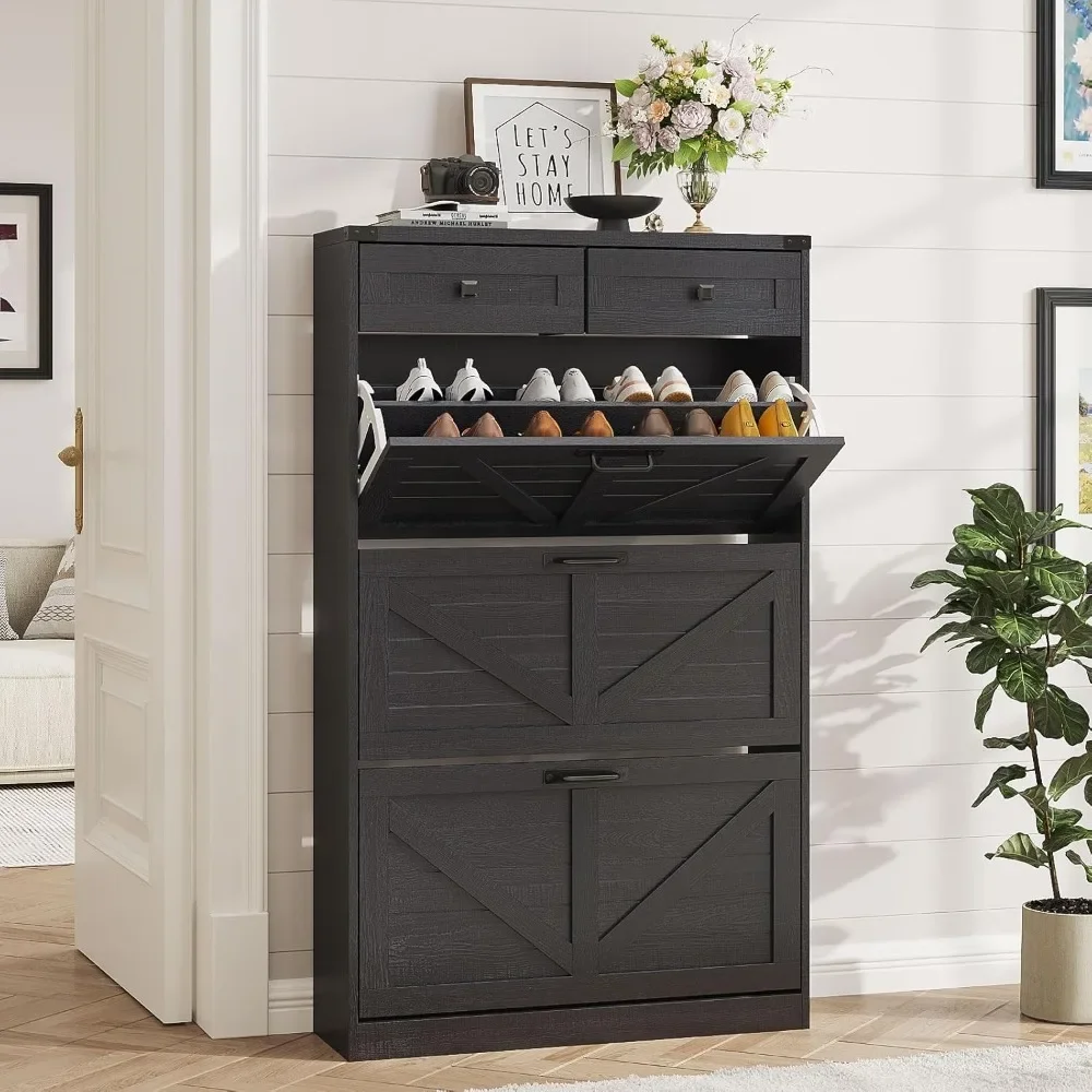 

Shoe Cabinet with 3 Flip Drawers & 2 Drawers, Shoe Storage Cabinet for Entryway, Farmhouse Freestanding Shoe Storage