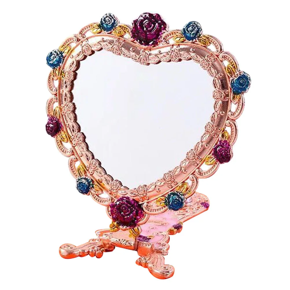 مرآة زينة محمولة على شكل مكياج على الطراز الأوروبي للنساء، مرايا كلاسيكية ذات سطح عالي الوضوح