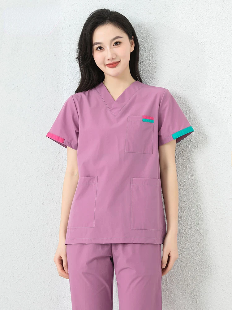 Stretching Scrub Set Women Medical Uniform Plug Size Nursing Clothes Short Sleeve Scrub Top High Quality Scrub Trousers Workwear