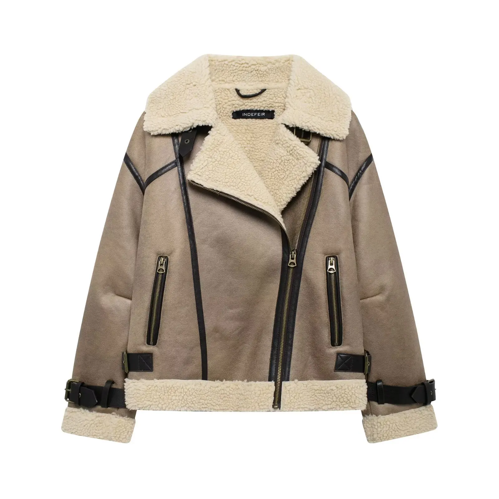 

Autumn and Winter Europe and America Jackets for Women Tripping Strap Shearling Coat Loose Leisure Keep Warm Comfortable