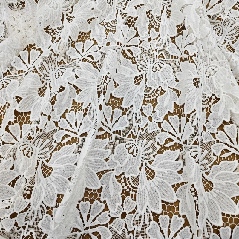 1 Yard Large flowers Guipure Venice Lace Fabric, Hollow Out Milk Wedding fabric for Evening Dress Mermaid Formal Dress design