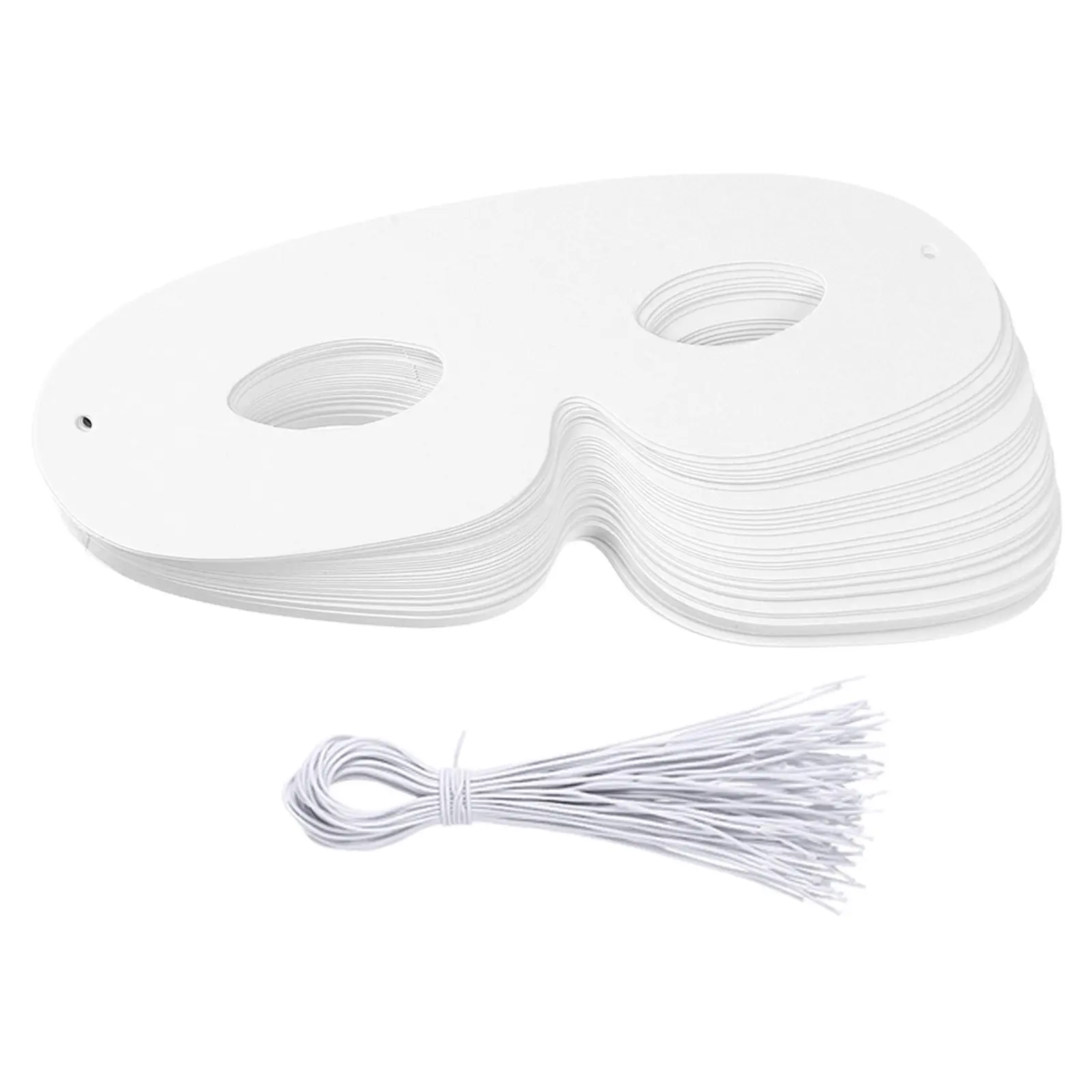 120pcs Diy Paintable Blank Masks Painting Graffiti Craft White Paper Masks With Elastic Ropes For Halloween Cosplay