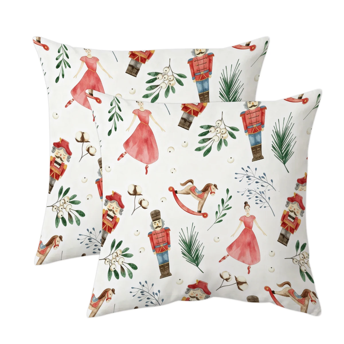 1/2pcs Retro Nutcracker Ballet Girl Pattern Pillowcase, Double sided Short Plush Printed Christmas Pillow Cover (No Pillow Core)