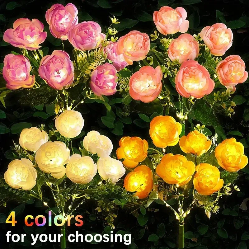 Outdoor Solar Lights, Garden Lights with 7-Head Camellia Flower Design, Waterproof Outdoor Solar Lights for Garden Decoration