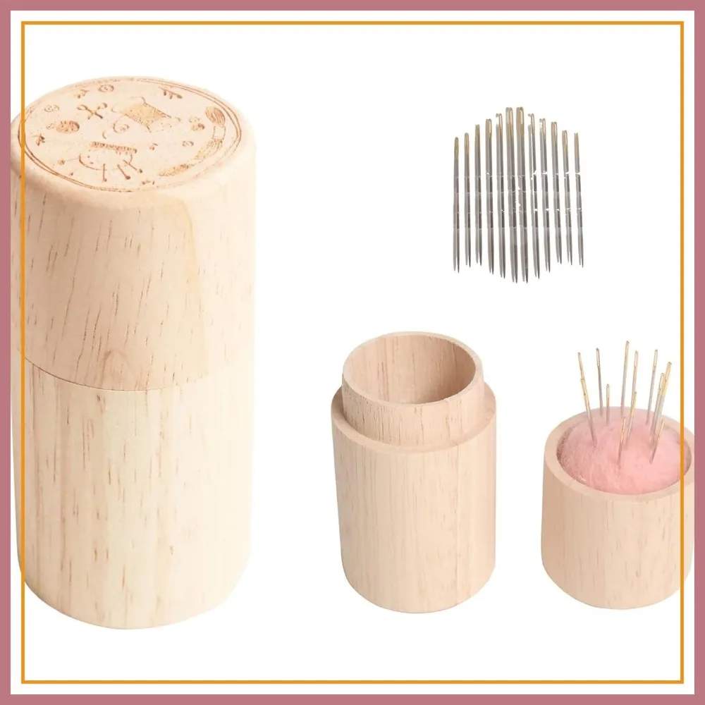 

Portable Wooden Sewing Case with 12 Needles, Travel Organizer for Sewing Essentials & Craft Supplies