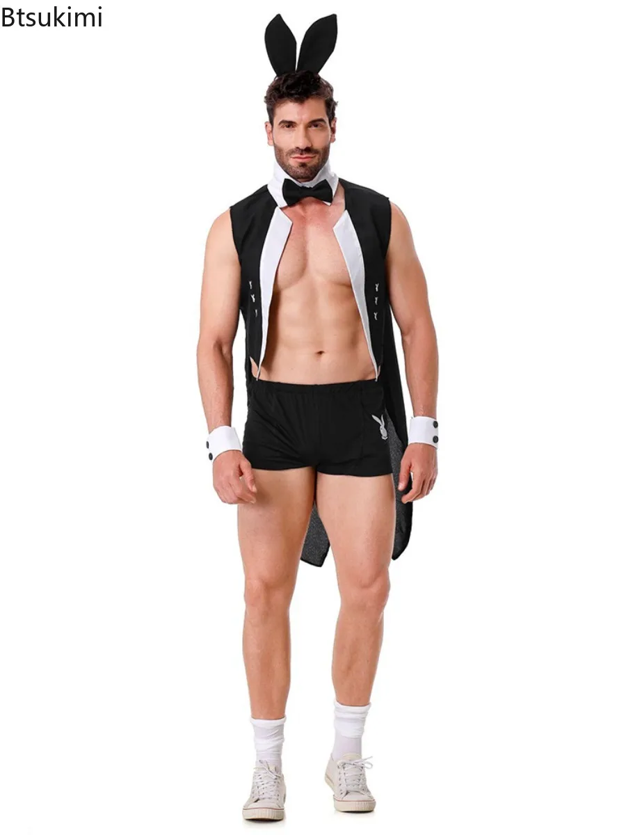 Herren Erwachsenen Sexy Hasen-Kostüm Smoking Halloween-Party Nachtclub Bar Bedienungsuniform Karneval Bühnenauftritt Verkleidung