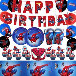 Disney-Juego de decoración de fiesta de Spiderman para niños, vajilla Dsiposable, servilletas de papel, platos, vasos para superhéroes, suministros de feliz cumpleaños