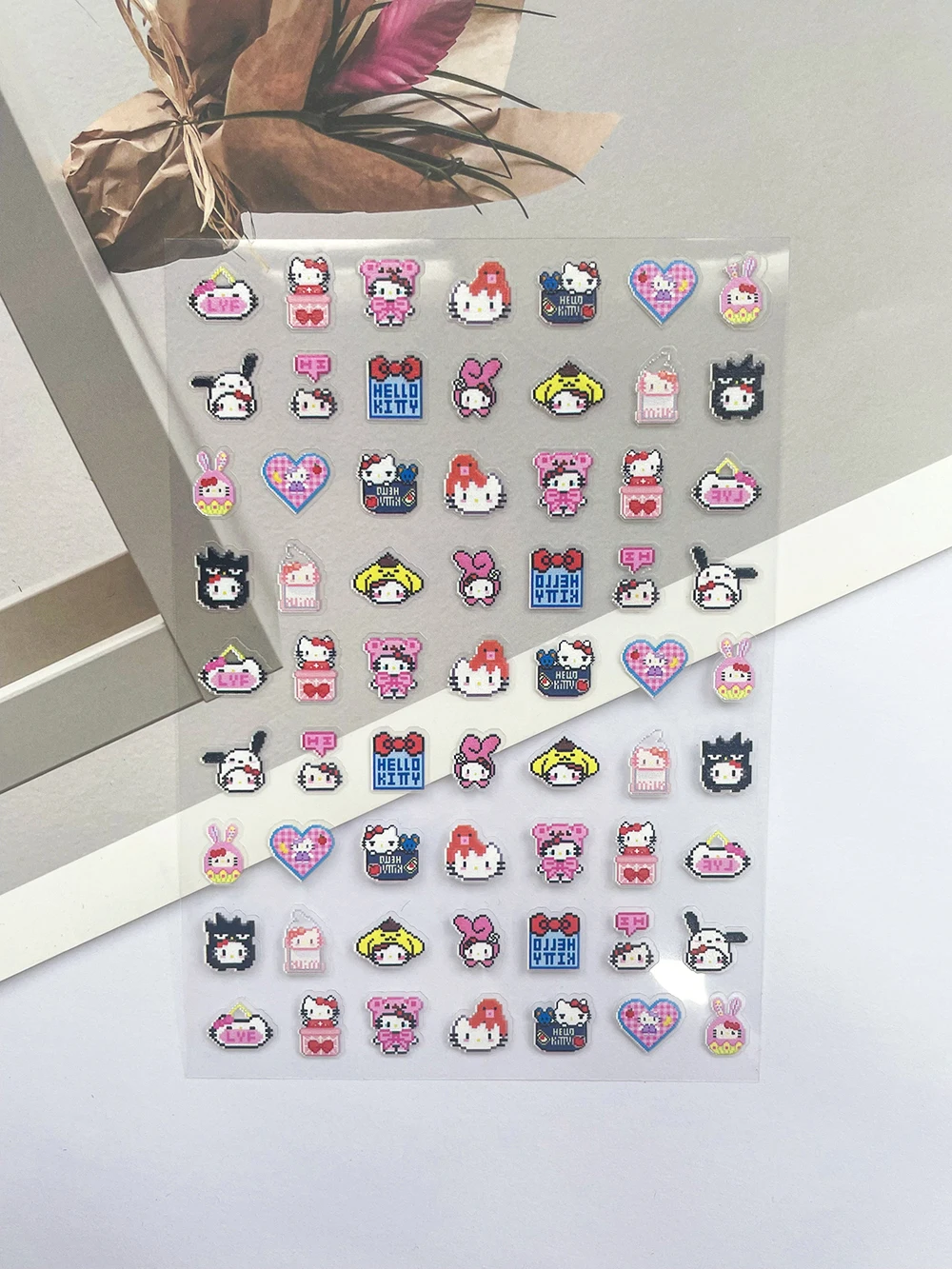 Mini Hellokitty Fruit Food Pixel Art Style علامات الأمتعة ملصقات فنية لتقوم بها بنفسك جراب هاتف أزرار لوحة مفاتيح الكمبيوتر المحمول ملصقات لطيفة