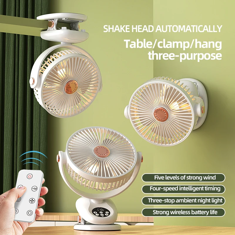 3 in 1 Electric Fan Wireless Desktop Cooling Fans Shake Head Clip Portable Air Conditioner USB Type-C 3 Speeds  Mini 캠핑에어콘