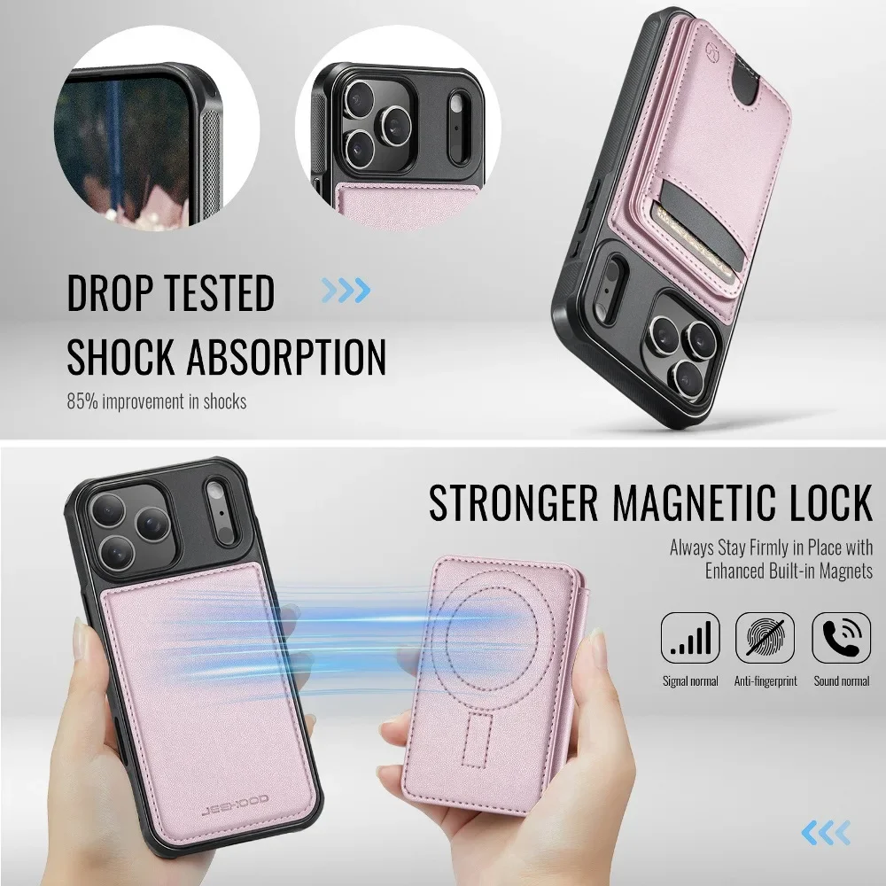 Magnetic Detachable Wallet Case Phone Cover for iPhone 17 Air 16 15 14 Plus 13 12 Pro Max with Support Wireless Charging