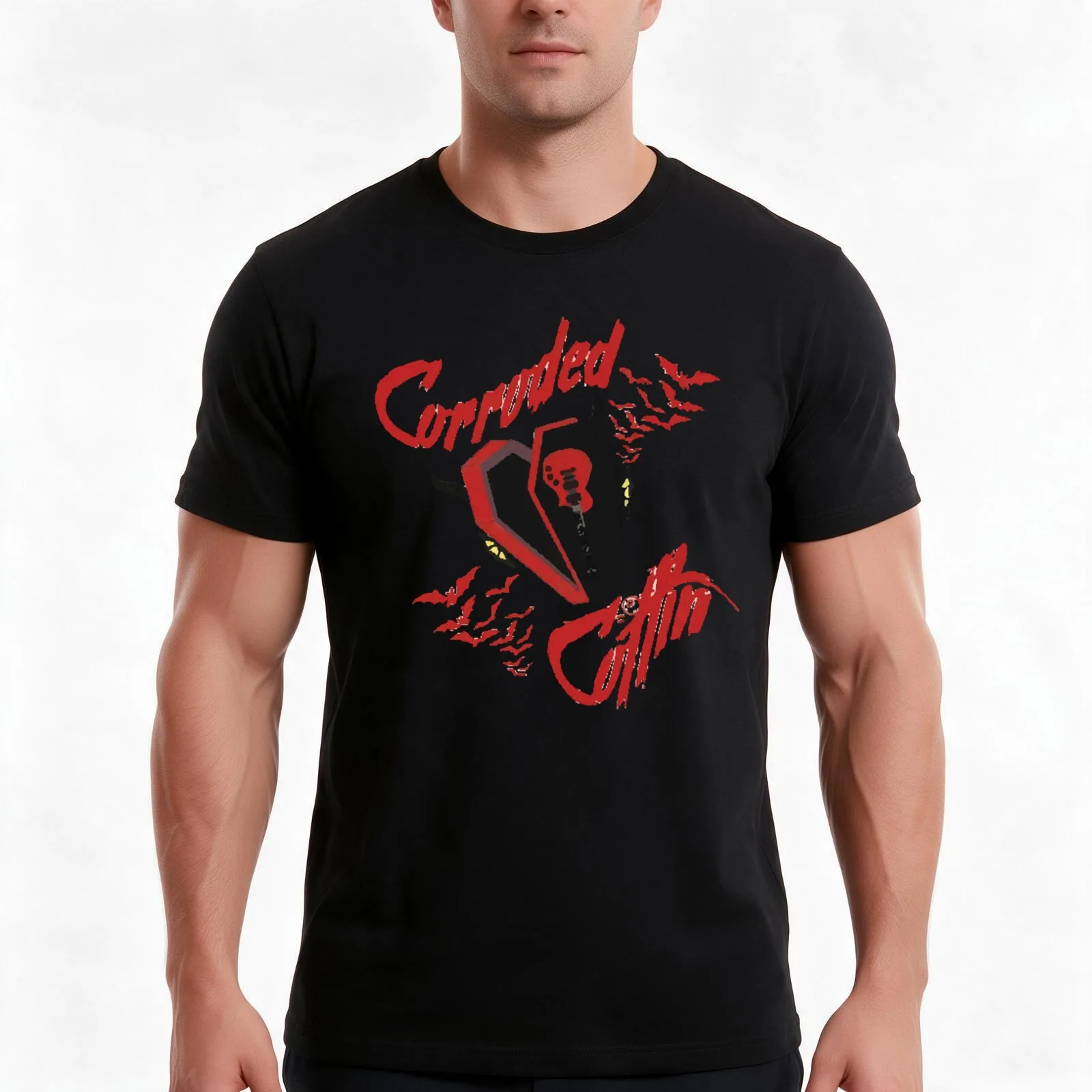 Corroded Coffin T-Shirt, Summer Casual Cotton Tee, Oversized Streetwear Tops, Vintage Graphic Print, Loose Fit Short Sleeve