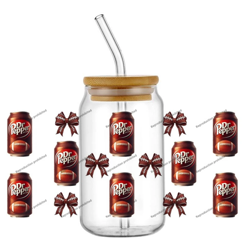 Miniso 16OZ Dr Pepper Design UV DTF Cup يلتف ملصق نقل مقاوم للماء لزجاج Libbey يمكن القدح لذيذ الصودا جاهز للتطبيق