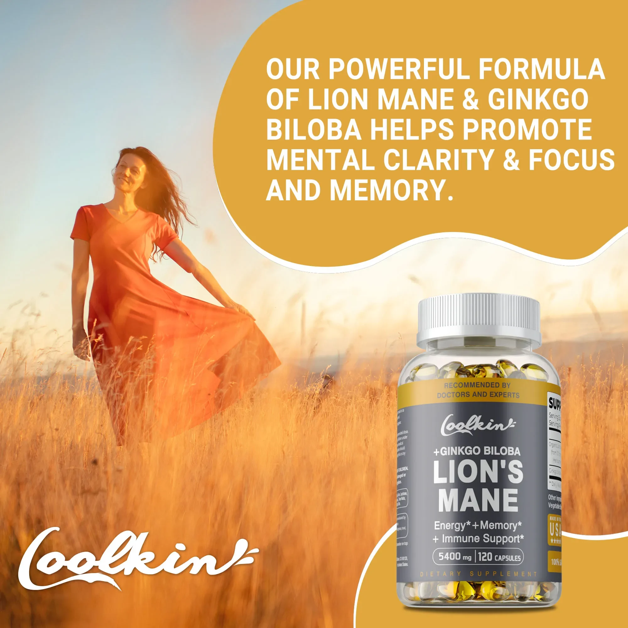 Lion's Mane Mushroom Capsules - Reduce Stress, For Mood, Support Brain Health, Improve Mental Clarity,Enhance Cognitive Function