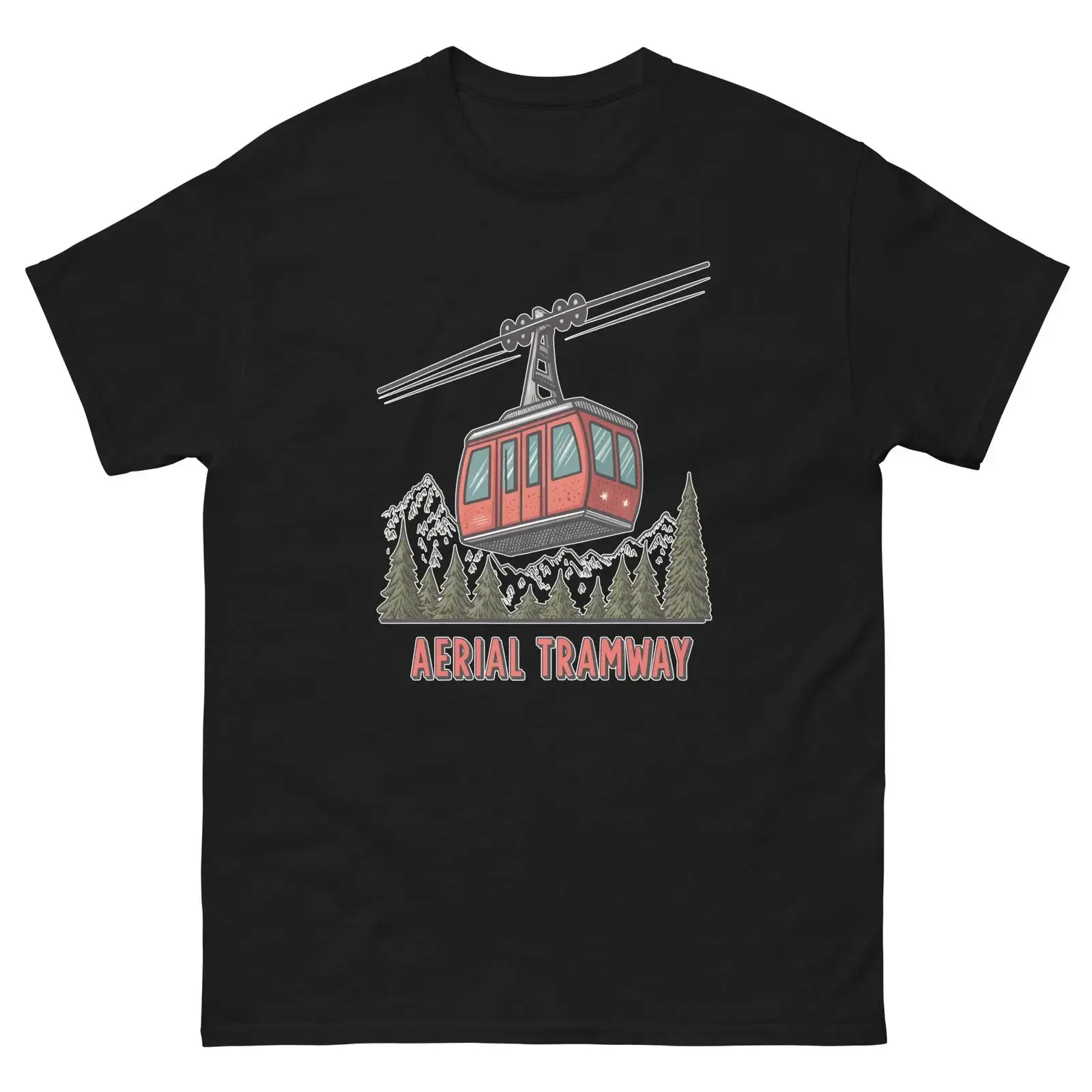 Aerial Tramway Transportation Vehicle Illustration T Shirt Image 1 of 2 vintage Washed Unisex Top For Everyday Wear Casual