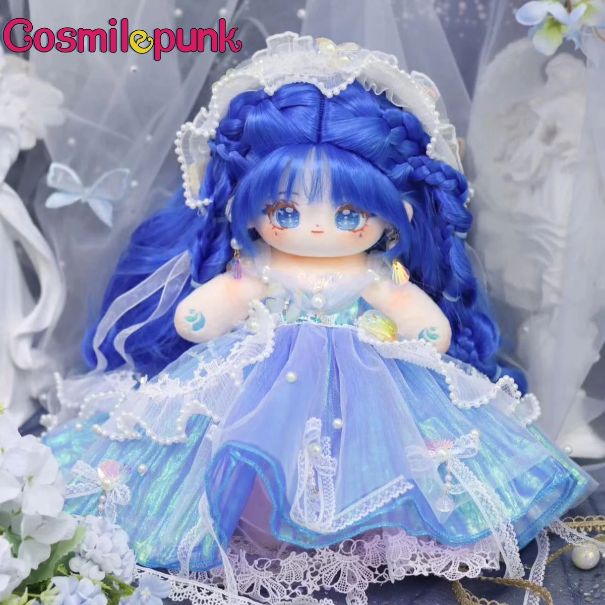 Original Aquarius Lolita Blue Soft Silk Wig Girl Plush 28cm Doll Body Toy Clothes Skirt Game Cosplay Bag Accessories Cute PDD