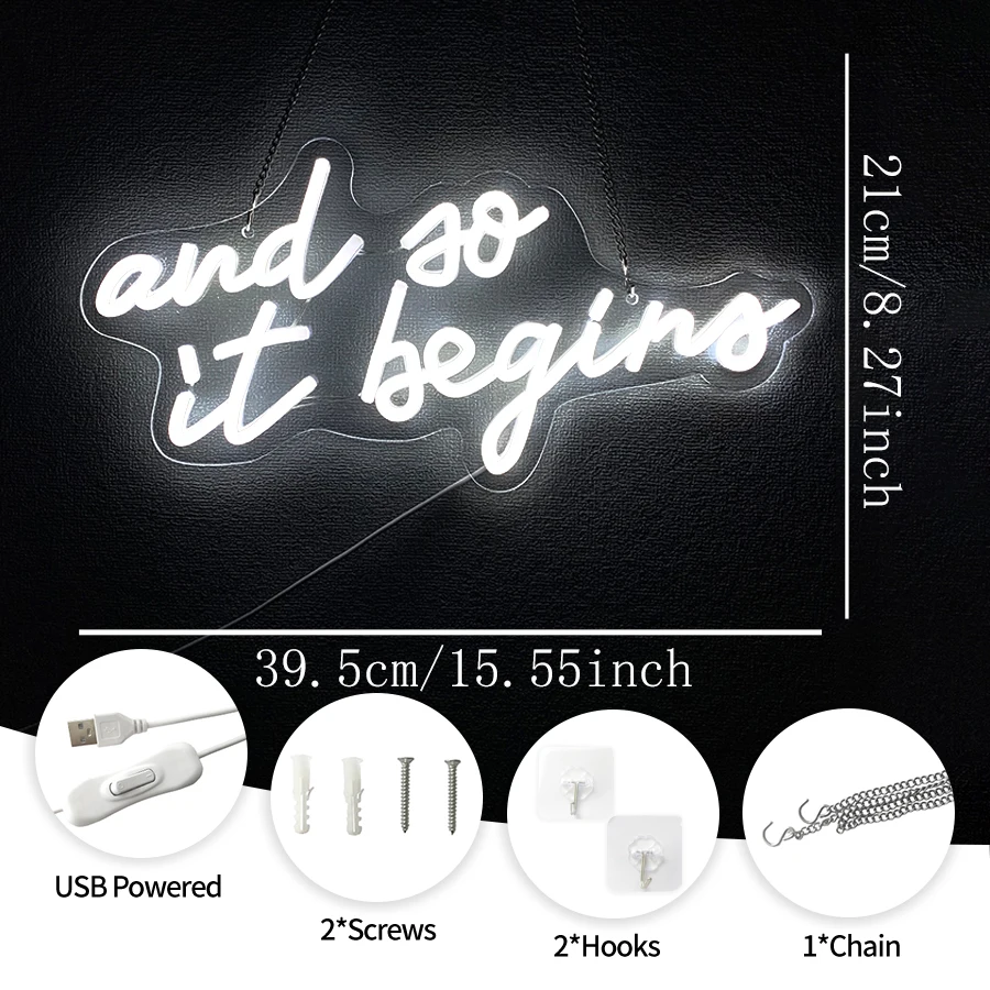 And So It Begins Neon Sign For Wall Decor,Led Neon Light For Bedroom,Living Room,Vanity,Party,Wedding,Graduation Ceremony Decor