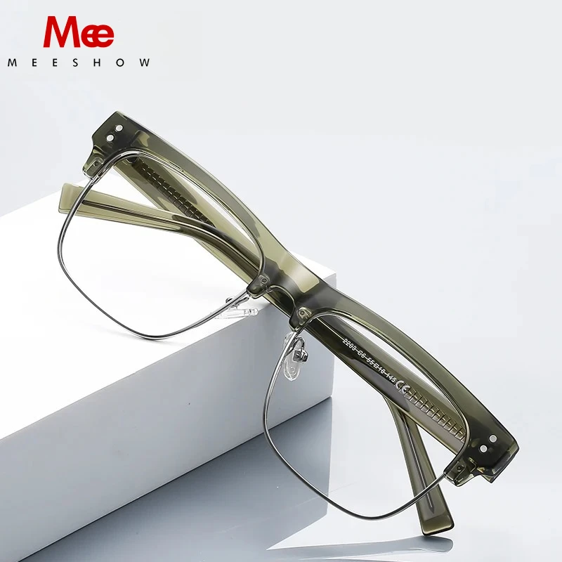 MEESHOW Geometric Square Design Frame Men's Anti-Blue Light Glasses Customizable Prescription Photochromic Glasses Street 2203