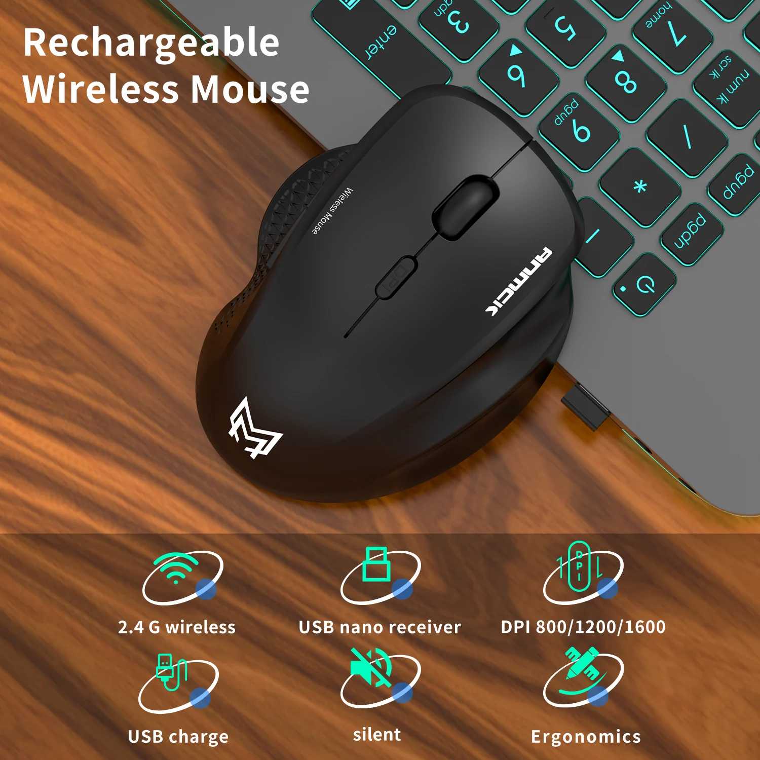 Ratón inalámbrico para juegos con Bluetooth, Mouse Vertical silencioso para pc, recargable, Mini, USB, inalámbrico, gergonómico para computadora portátil Xi