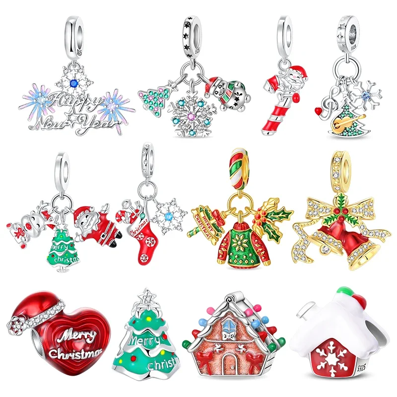 New Christmas Charms 100% 925 Sterling Silver Christmas Tree Santa Claus Ice Boot Pendant Beads Fit  Bracelet DIY Jewelry