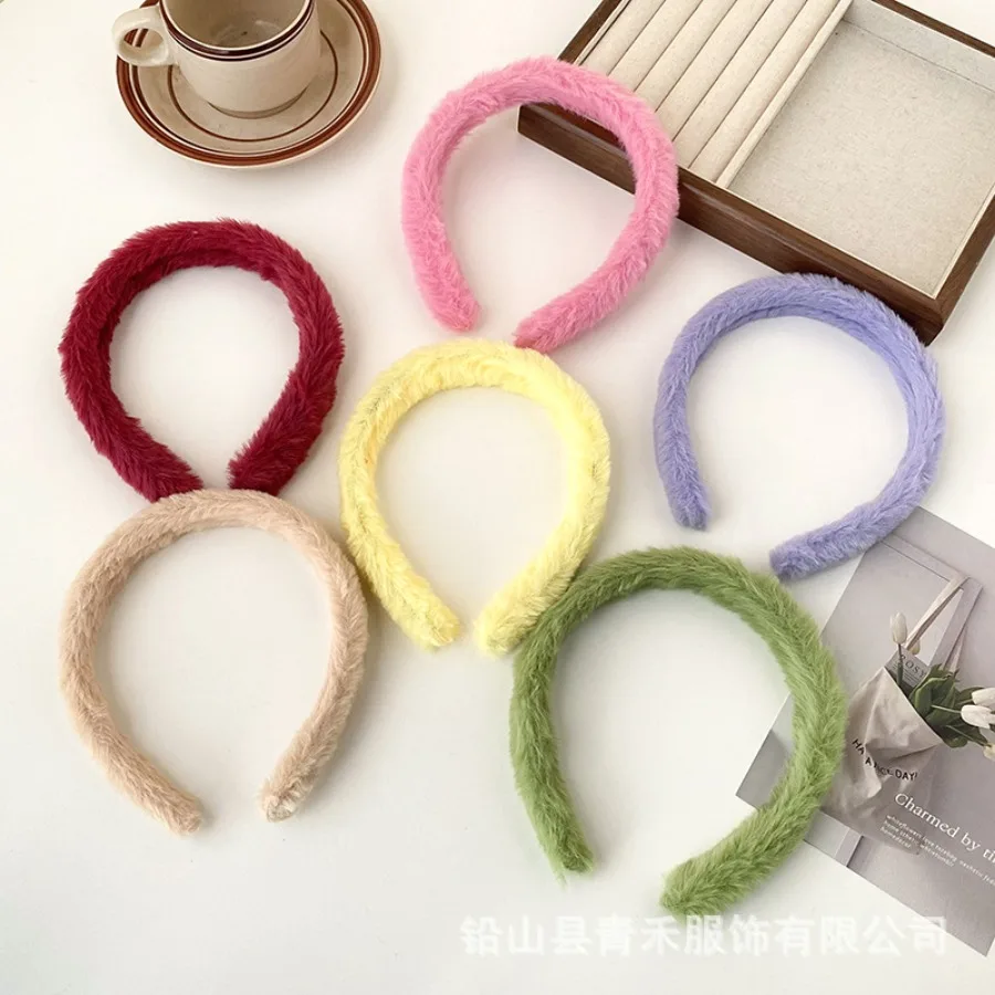 Autumn and winter imitation rabbit hair hook cute plush candy color headband DIY handmade semi-finished hair hook pressing hair - Detail 1