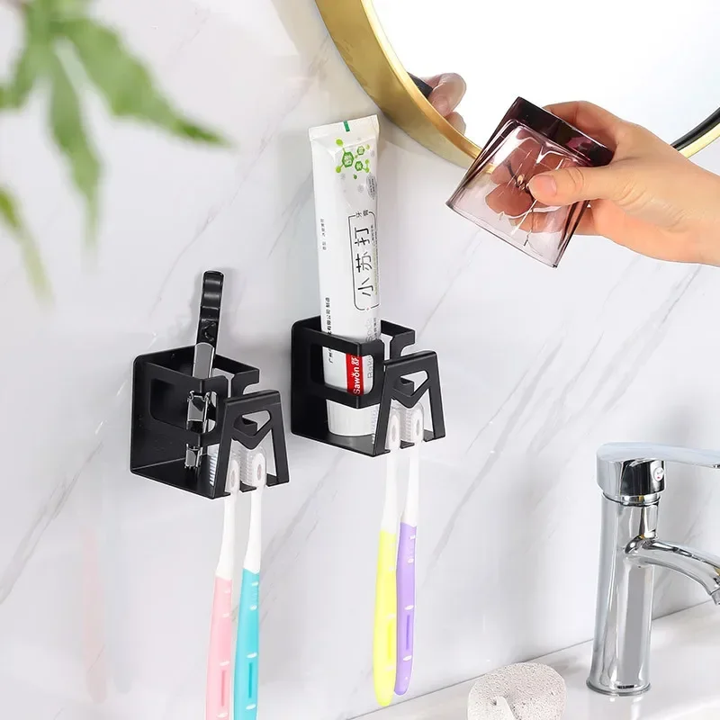 Stainless Steel Toothbrush Holder Black/Chrome/White Toothpaste Rack Bathroom Household Space Saving Bathroom Accessories