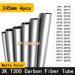 4Pcs Carbon Fiber Tube Pipe 245mm 3K High Hardness Composite Material OD 10mm 16mm 20mm 22mm 24mm 26mm 30mm