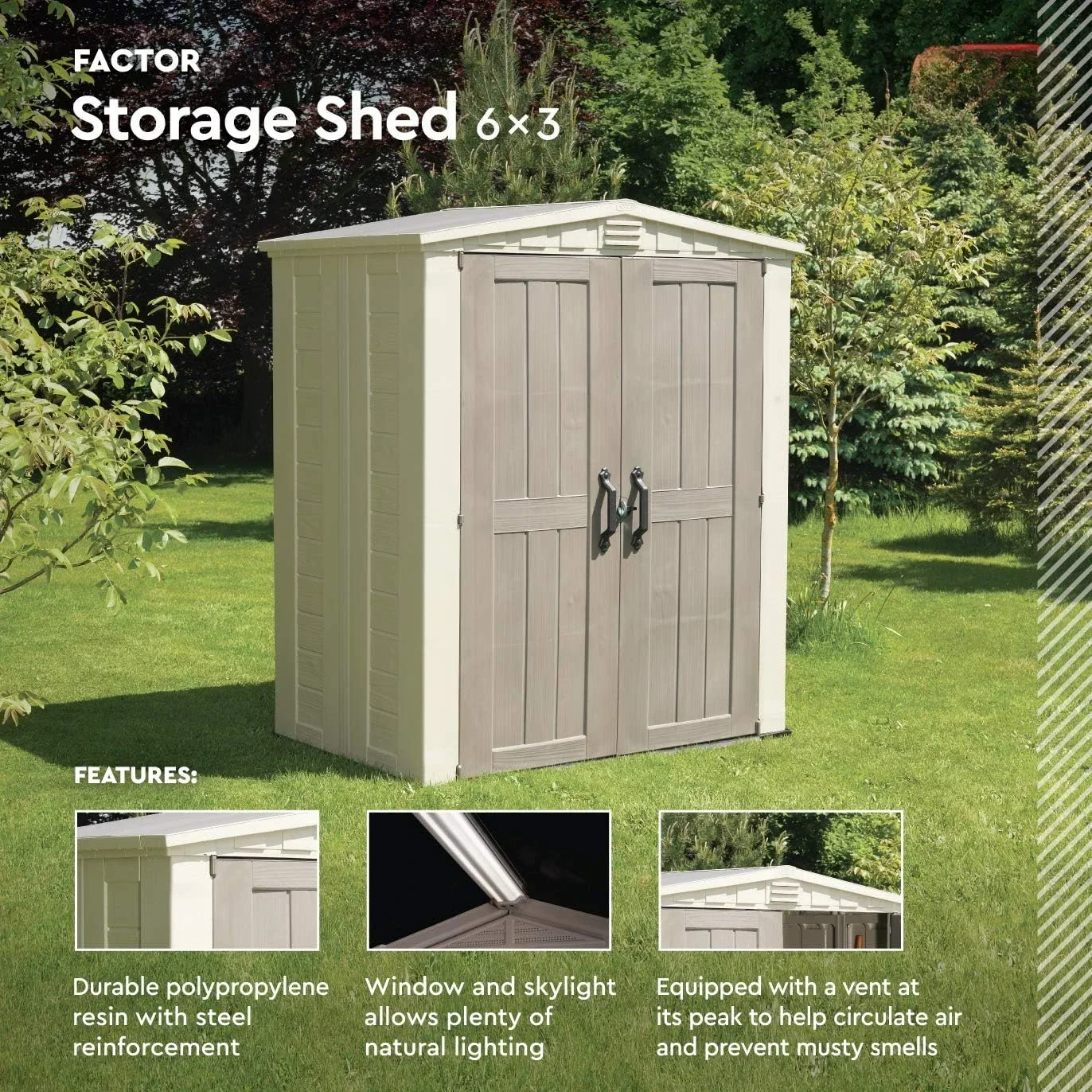 6x3 Outdoor Storage Shed Kit-Perfect to Store Patio Furniture, Garden Tools Bike Accessories, Taupe & Brown