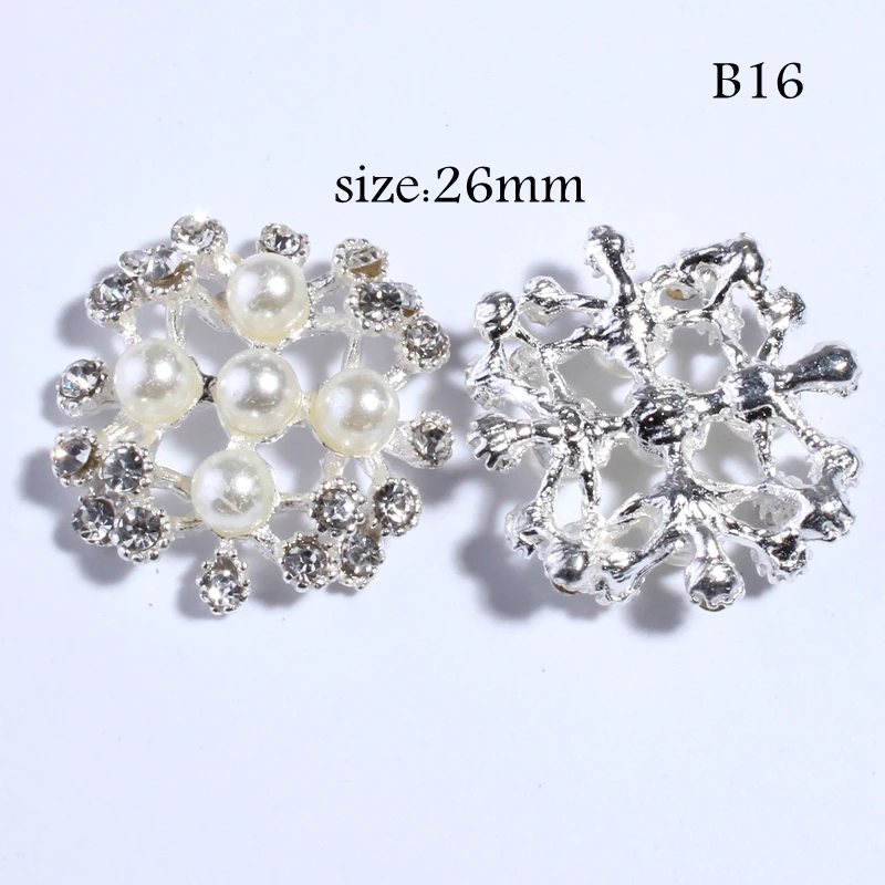 Hot Sale Chic Silver Crystal Rhinestone Buttons With Ivory Pearls For Shoe Cloth Clear Glass Button For Wedding Invitation