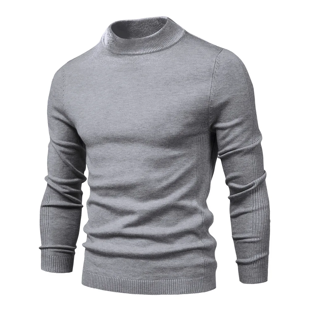 Jerseys informales de Color sólido para hombre, prendas de punto de Cuello medio alto, ropa de marca de moda, otoño e invierno, nuevo