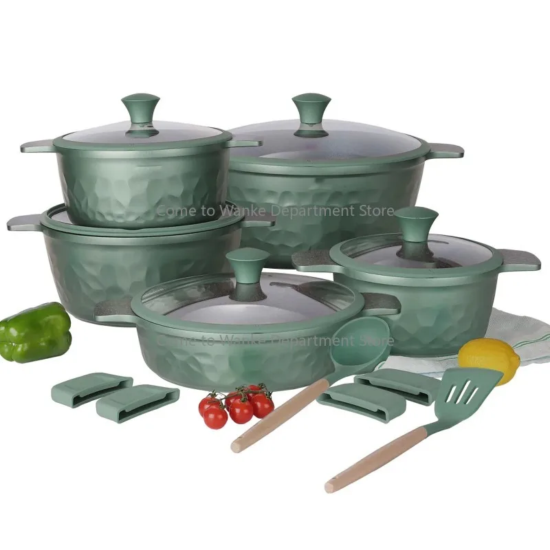 Manufacturer Wholesale 12/13/16Pcs Hammered Non-Stick Induction Cookware Set Home Kitchen Cooking Pots and Pans Set