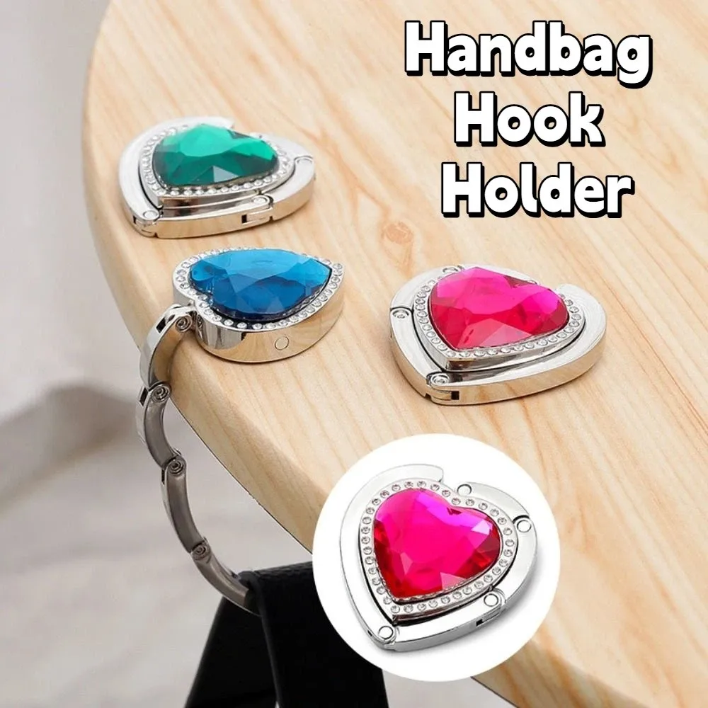 Rhinestone Folding Table Hook Bag Parts Love Shape Purse Bag Hanger Strong Load-Bearing Foldable Handbag Hook Holder