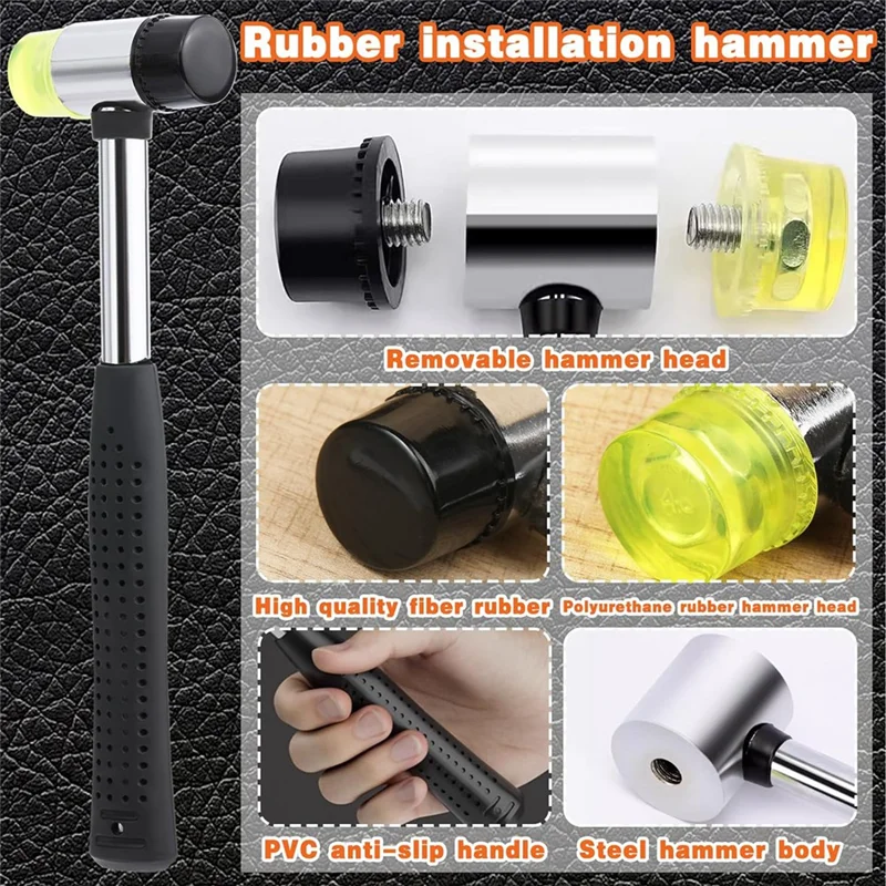 -ABJZ レザーリベット、600個のマルチカラーダブルキャップリベット、中空パンチ付きレザーリベットキット、パンチツール、ゴムハマー