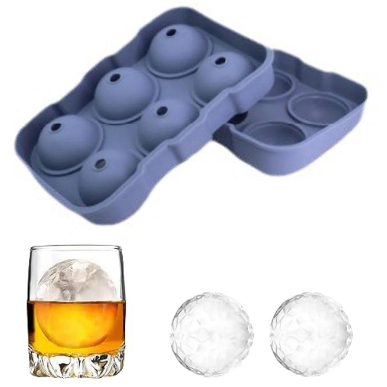 

Silicone 3D Ball 4 Grids Ice Mold Reusable Easy Demould Soft Ice Mold Trays for Making Whiskey Cocktails Juices Paty Supplies