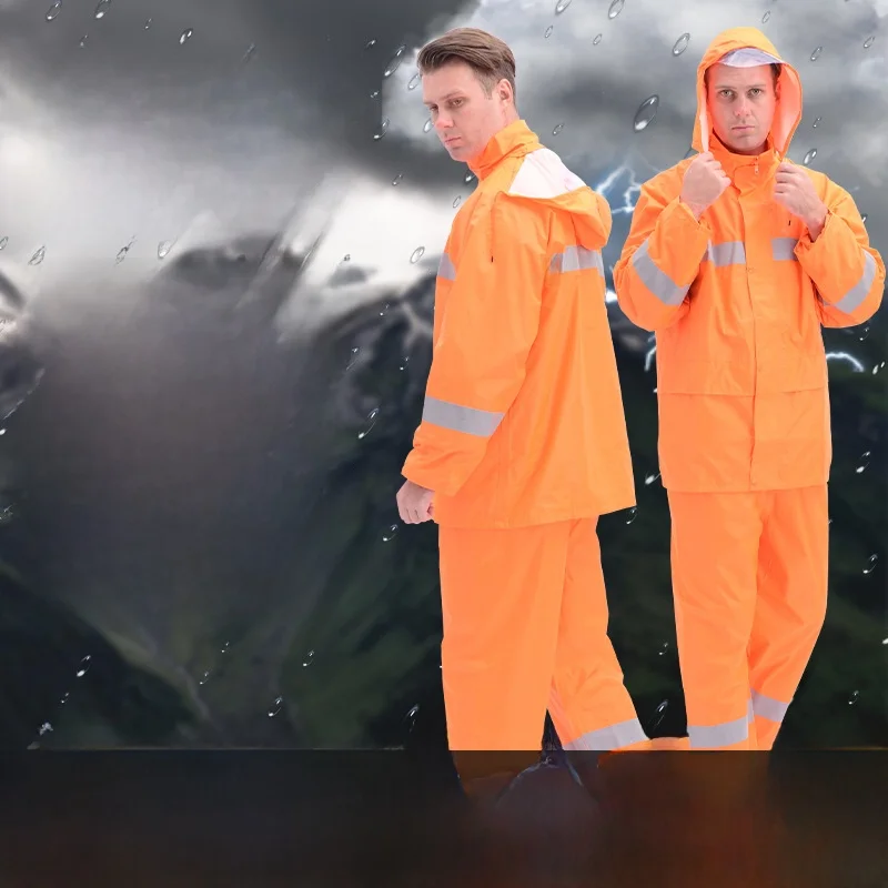 Thickened Separate Reflective Adult Raincoat Set Orange Rain Suit